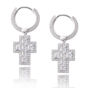 Open image in slideshow, Baguette Cross Earrings
